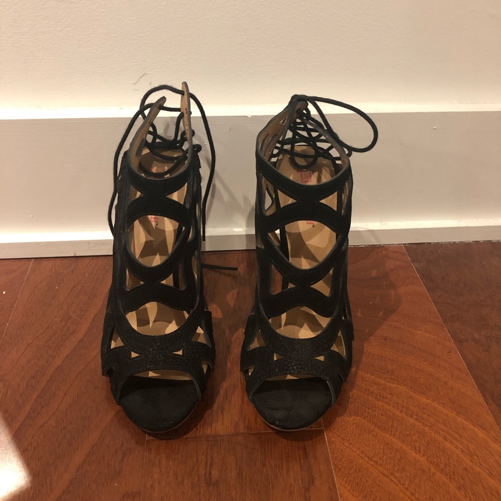 Just Fab Black Heeled Sandals Sz 9